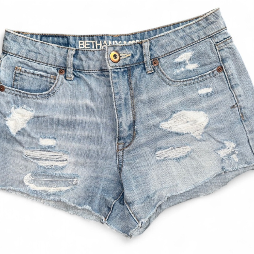 Women's Distressed Denim Shorts - Light Blue - Picture 2 of 5